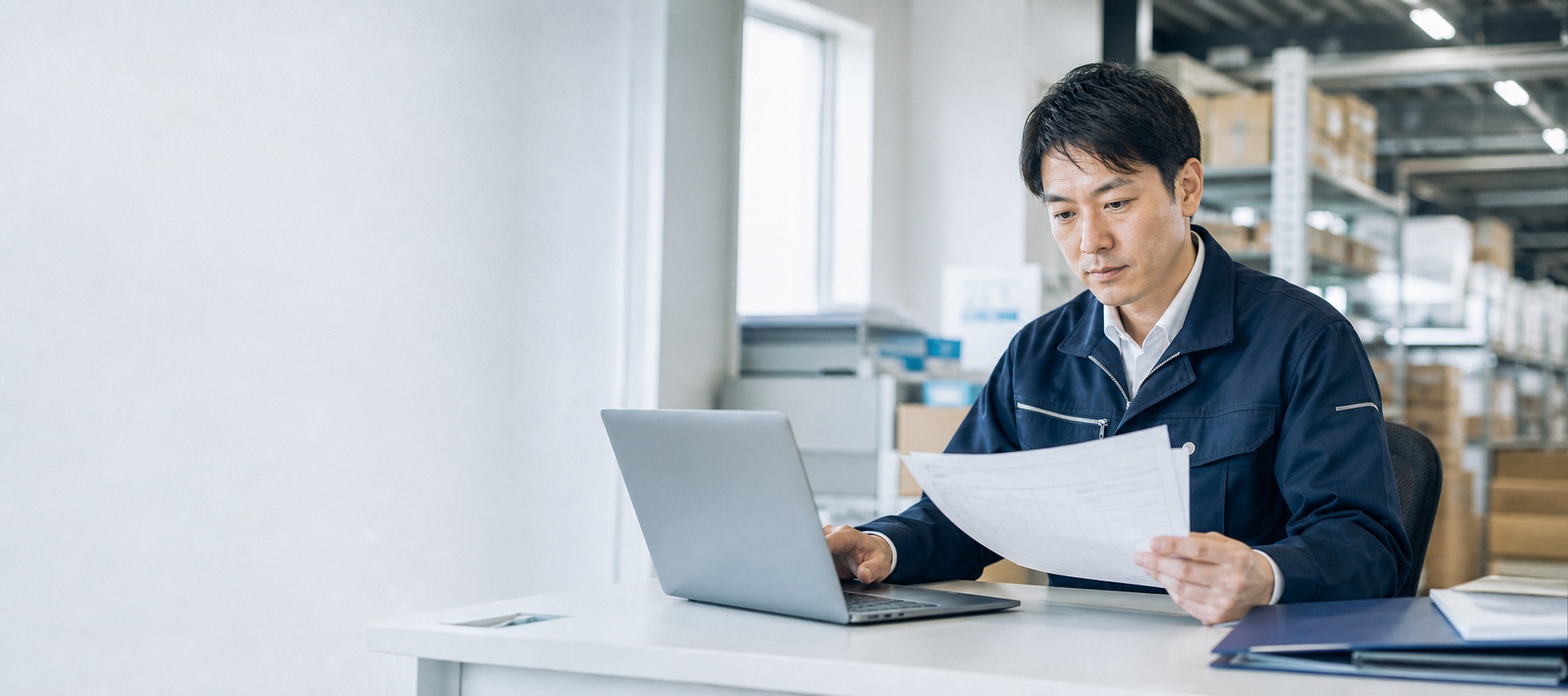 受注書と在庫データを照らし合わせる製造業の担当者